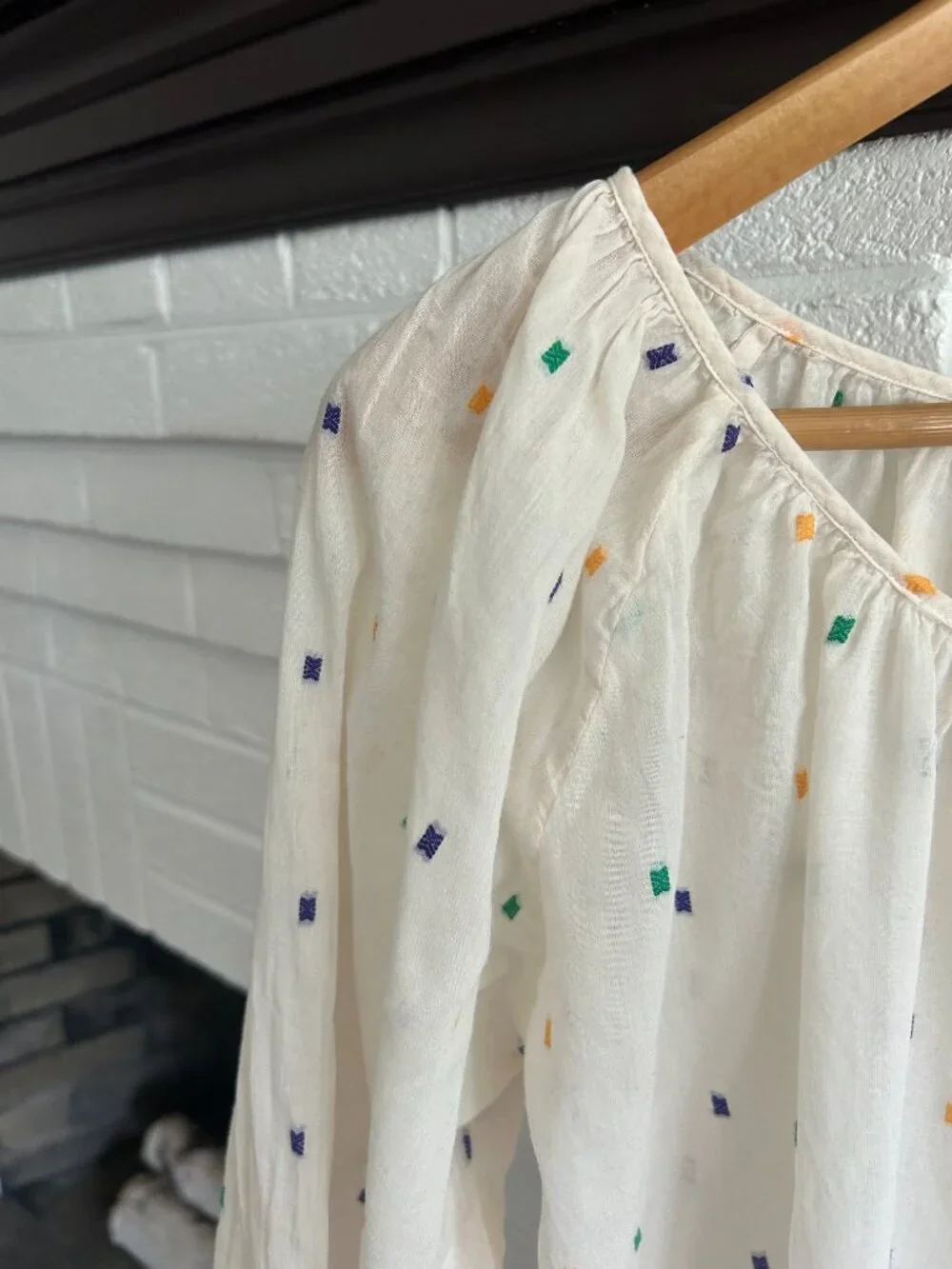 J. Crew Cream Blouse with Dots Size M